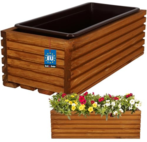 KOTARBAU® Blumenkasten aus Holz 44x20cm mit Innentopf Balkonkasten Eichenfarbe Balkontopf Blumentopf Pflanzkübel Holzblumentopf Blumenkasten Blumenkübel Balkon Garten Terrassen Kasten mit Einsatz