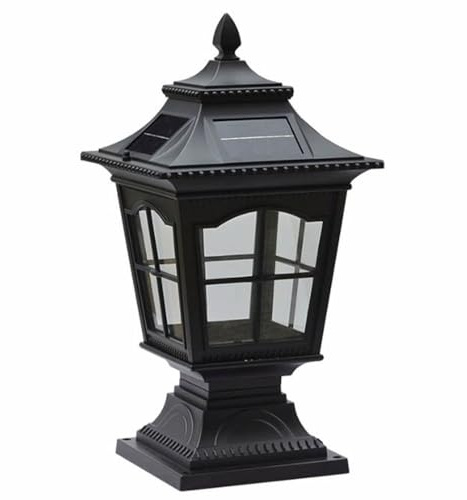 Xinmeiyue Victorian Solar Post Lights - Solar Powered Outdoor Column Lanterns for Garden & Patio, Waterproof Decorative Pillar Lights in Rust Bronze(Dark,55cm)
