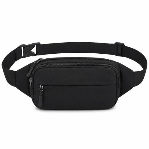 Vattentäta Bumbags midja midjeväska löparbälte dam mode rumpa väska med justerbart bälte för sport löpning vandring jogging resa hund varg kvinnor män, Svart-a, 20x13x4 cm, Mode
