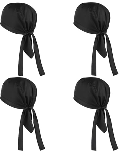 4 Stück Atmungsaktiv Mütze, Kochmütze Koch Kopfbedeckun Schwarz Küchenmütze, Baskenmütze, Damen Kochhaube Bandana, Chef Kochhut Aus Baumwolle Poly Für Restaurants, Bäcker, Hotels Männer Frauen Kochen