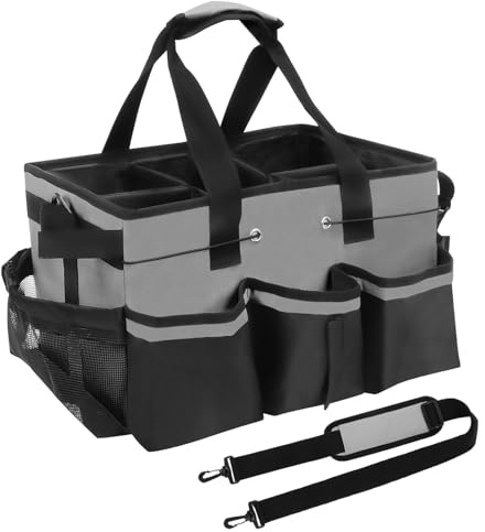 Qivine Cleaning Bag, Cleaning Caddy with Handle and 5 Internal Pockets | Waterproof 900D Oxford, Adjustable Shoulder Strap, Cleaning Caddy Bag for Home, Garden, Ideal for Cleaners and Housekeepers