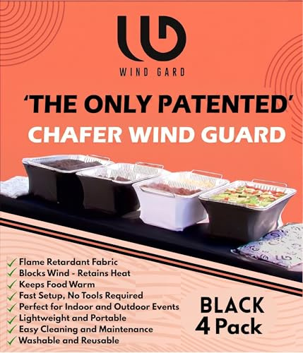Chafer Wind Guard - 4 Pack Chafing Dish Sterno Covers for Buffet - Black | 'The Only Patented' Chafing Dish Wind Guard for Parties & Catering Events, Flame Retardant, Elevates Chafer Dish Aesthetics
