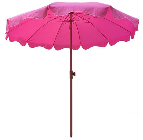 Rose Parasol de Terrasse Style Bohème 180cm, Parasol de Jardin Extérieur Inclinable, Parasol de Plage Pliable Compact