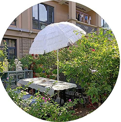 Φ2m/6.6ft White Tassel Simulation Straw Beach Garden Parasol, Sun Umbrella, Patio, Terrace, Swimming Pool, Decorate