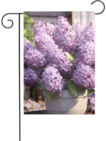 BROLEO Mât de drapeau de jardin imprimé fleurs lilas décoration de cour extérieure mode 30,5 x 45,7 cm