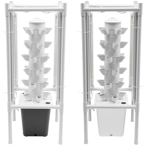 Kit di coltivazione idroponica verticale a 6 ripiani, con pompa dell'acqua, indicatore del livello dell'acqua, 4 lampadine LED, tubo, adattatore, per frutta e verdura