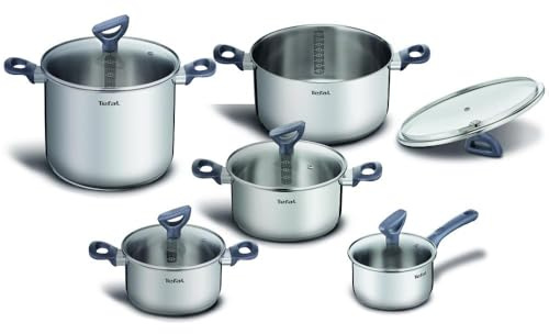 Tefal Daily Cook Edelstahl-Topfset, 10-teilig, Kaserolle 16 cm und Kochtöpfe 18-24 cm mit Deckeln, Induktionsgeeignet