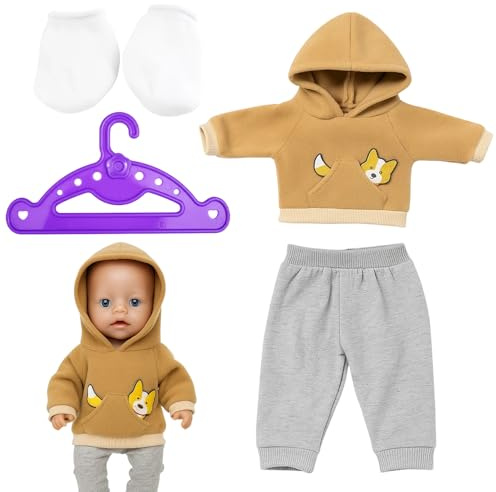 Kleidung Set für 36-43 cm - Hund Design Kapuzenpulli & Jogginghose, Baumwoll Kleider mit Socken und Bügel, Kleidung 36 cm