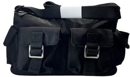 Victoria's Secret Rosa Nylon Cargo Umhängetasche für Damen - Crossbody mit verstellbarem Riemen & mehreren Taschen, Schwarz, 9” W x 6” L x 4” H, Umhängetasche