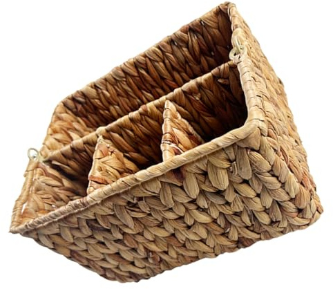 STOBAZA Cestino Porta Posate Intrecciato in Giacinto d Acqua con Manico Organizer Multifunzione per Cucina e Tavola Leggero e Resistente Decorazione Naturale per Tagliaini Cucchiai e