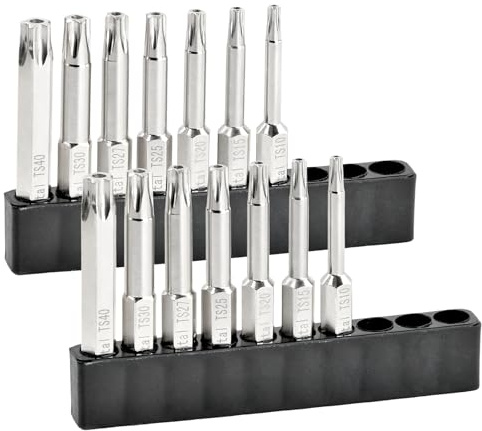 14 Pezzi Set di Punte per Cacciavite Testa Torx a 5 Punti, Magnetici Punte per Cacciavite 50mm con Asta Esagonale da 1/4, Punte Torx in Acciaio S2 con Striscia Portaoggetti, Bit Set per Cacciaviti