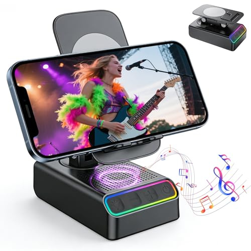 Soporte para teléfono móvil con altavoz Bluetooth: regalos para hombres, soporte para teléfono móvil con altavoz, modo de reconocimiento automático reproducible, cargador de teléfono móvil con