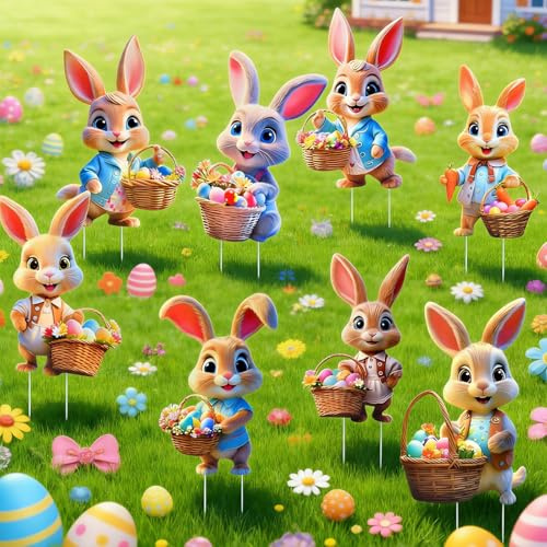 8 PièCes Lapin De Paques Deco Signes De Cour DéCorations, Oeufs De Paque Decoration Jardin Exterieur, Decoration Paques, Piques d'œufs de Pâques pour Deco Jardin Exterieur, Pelouse, Yard, DéCoration