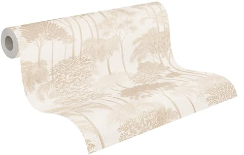 A.S. Création Papier peint intissé avec motif de feuilles de palmier en beige, crème, métallisé – papier peint jungle exotique 10,05 m x 0,53 m – 791621
