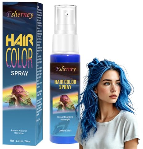 Blue Temporary Hair Dye Spray – Hair Colour Spray 30ml Colored Wash Out Hair Dye - Non-Sticky, Long-Lasting, Washable Blue Hair Spray Colour for Parties, Cosplay, Festivals & Quick Styling – Gentle