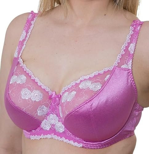 Gemm Ladies Pink & White Large Bosom Plus Size Bra Underwired Firm Control Bra D - J Cup (34 DD)