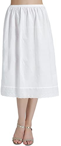 BEAUTELICATE Enaguas para Vestidos Mujer 100% Algodón Antiestática Antideslizante Combinación Interior Plain con Encaje Dobladillo (Marfil-Recto-70cm Longitud,L)