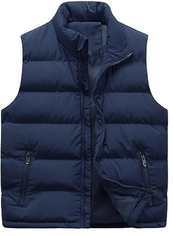 Allthemen Doudoune Gilet sans Manches Homme en Hiver de Couleur Unie Veste Chaude Légère Manteau Epais Bleu XL