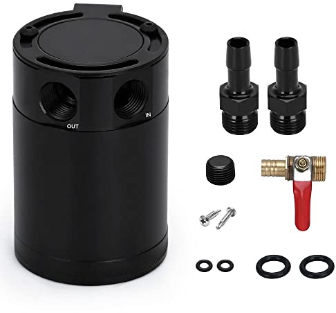 PQY Baffled Oil Catch Can Kit Universal 2 Port Aluminum Oil Separator Reservoir Tank with Drain Valve