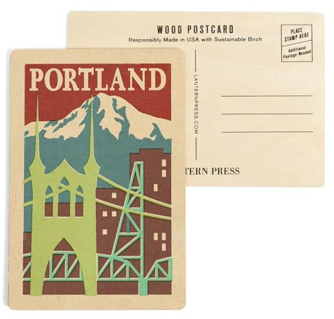Portland, Oregon, Woodblock (4x6 Birch Wood Postcards, 2-Pack Stationary, Rustic Home Wall Decor)