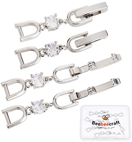 Beebeecraft 6Pcs Bracelet Extender Clasp 27mm/1in Small Cubic Zirconia Necklace Fold Over Clasp Platinum Color Foldover Extension Set for DIY Jewelry