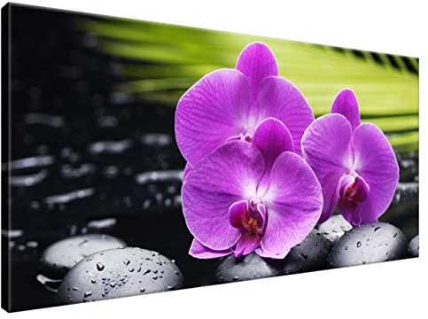 Estika Leinwand bilder - Violette Orchideen, Grün Hintergrund - 115x55 cm, 1 teilige kunstdruck - Wandbilder wohnzimmer, schlafzimmer, Moderne wanddeko, Bild auf leinwand - 1136A_1AE
