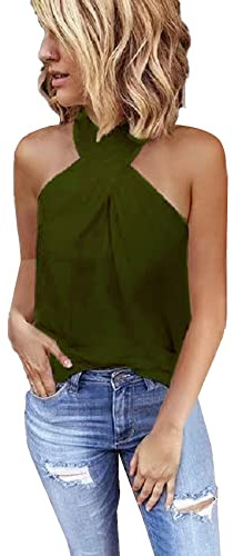 MeeQee Débardeur sans Manches pour Femme Slim Fit élégantes Sexy Halter Neck Camisole Haut Top à la Mode de l'été