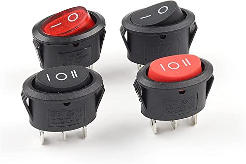 Interruptor basculante 5 piezas KCD1 Interruptor basculante pequeño redondo 25 * 16.5 mm Mini redondo Negro Blanco rojo 2 pines Interruptor de botón de encendido de 3 pines con luz 6A / 250