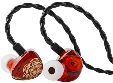 Linsoul TANGZU x HBB XuanNv i öronskärm, 2 dynamiska drivrutiner HiFi IEM-hörlurar, trådbundna spelöronsnäckor med 3D-tryckt hartsskal, avtagbar 2-polig enkel kristall OFC-kabel (röd, utan mikrofon)
