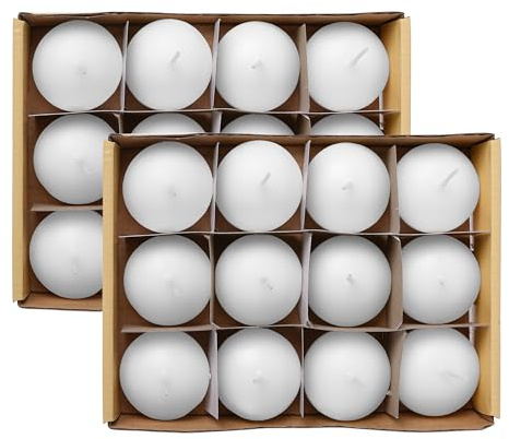 Pack de 24 Velas Flotantes Decorativas - Ideal para Bodas, Fiestas de Piscina y Decoración Navideña, 4 Horas de Duración, Sin Perfume, Fabricación Europea, 45mm - Blanco