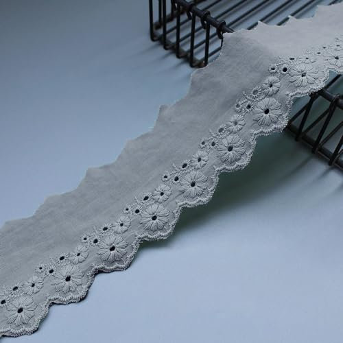Whakano 2 Yards Vintage Baumwolle Spitzenband 5,5cm Breite,Spitzenbordüre Geschenkband Zierband,Band Spitzenbesatz,Spitzen Borten Bänder zum Tischdeko,Hochzeit,Hut,Nähen Handwerk,Kleidung Deko,Grau
