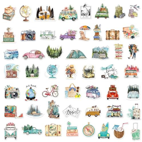 50 Stück Reiseaufkleber, Scrapbook Stickers, Sticker Fotoalbum, Journaling Zubehör, Reise Zubehör in Mini-Größe, Notizbuch, Wasserflaschenalbum, Handyhülle, Laptop, Kartengestaltung