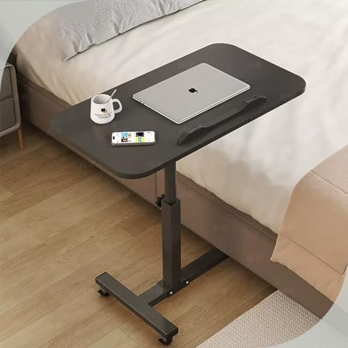 Table de lit réglable avec roues verrouillables pour hôpital et maison, plateau portable roulant pour ordinateur portable (noir B 58,4 cm à 94 cm H)