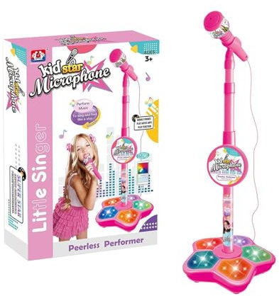 Microfono karaoke per bambini con supporto, set da gioco per karaoke con , giocattolo per microfono luminoso, giocattolo per microfono interattivo, compleanno per ragazze e ragazze