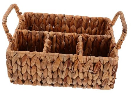 Alipis Straw Storage Basket Woven for Home Hyacinth Tableware Divider for Kitchen Countertop for Snacks and Cutlery Organizer Basket