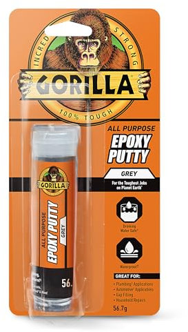 Gorilla All Purpose Epoxy Putty, Grey - High Strength, Waterproof† Repair Putty | For Permanent Plumbing‡ & Automotive‡, Gap Filling & Household Fixes