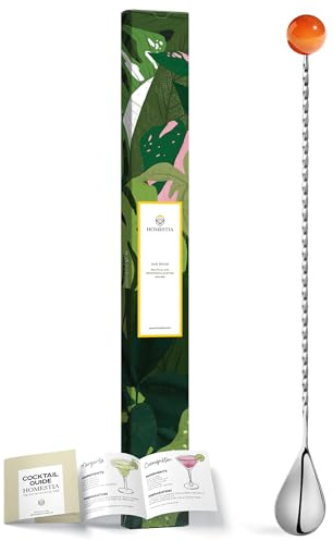 Homestia 12 Inch Bar Spoon with Orange Natural Gemstone Handle, 304 Stainless Steel Cocktail Mixing Spoon, Long Handle Spiral Swizzle Stick for Layering & Stirring Drinks in Tall Glasses