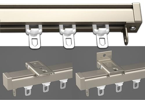 Aluminium Gardinenstange 60 600 cm Decken-/Wandhalterschiene für Schiebegardinen mit leisen Rollen Haken und Stange