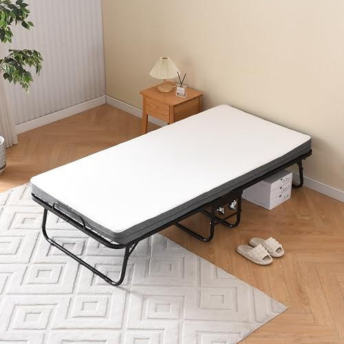 gopop Gästebett Klappbett 90x190 mit 10cm Memory Matratze, faltbares Bett mit Rollen, Metallrahmen für Erwachsene, orthopädisch, tragbar für Gästezimmer Camping Büro, 150kg Belastbar