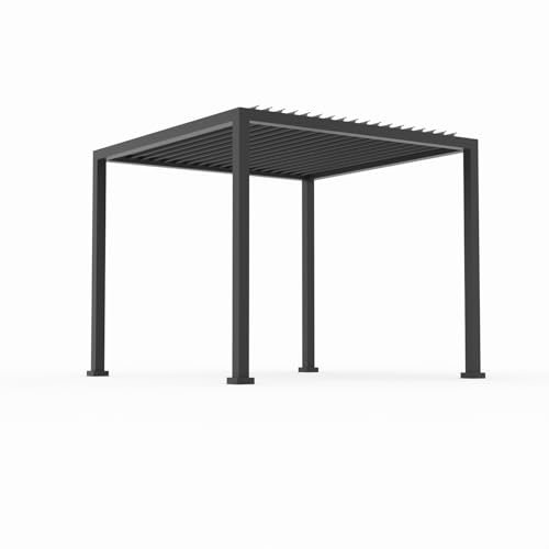 anndora Aluminium Pergola Gartenpavillon 3 x 3 m wetterfeste Alu Pergola mit Lamellendach grau pulverbeschichtet