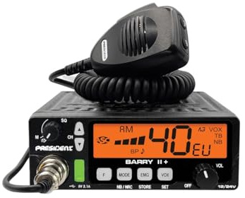 President Barry II+, radio CB 12V 24V, comunicazione AM FM, display LCD a colori, VOX vivavoce, filtro antirumore, funzione di salto scansione, USB, radio CB compatta per autocarro