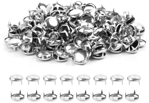 Winfox 200 Stück 6mm Silberne runde Krallennieten, Kuppelnieten und Ziernieten aus Messing, Nieten für Leder für Kleidung, Gürtel, Jeans, DIY