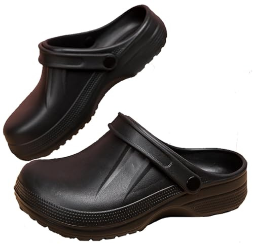 FRTUBOP Zoccoli da giardino unisex: scarpe da giardino in EVA impermeabili antiscivolo – pantofole da spiaggia sandali sportivi da uomo donna, Nero, 12 M UK