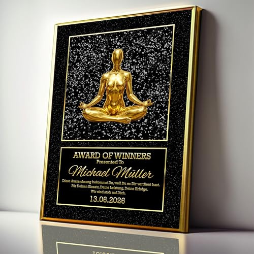 DUOMIO AWARD OF WINNERS | Yoga-Auszeichnung, personalisierte Urkunde opt. mit Rahmen | 3 Größen | HQ Druck | Yoga-Meisterinnen Geschenkidee für YogiPreis Frau/Mann