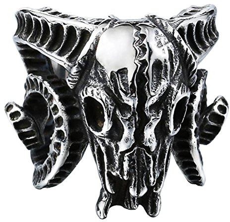 HIJONES herr rostfritt stål vintage silverton svart horn get skalle ring öppen stil, Metall