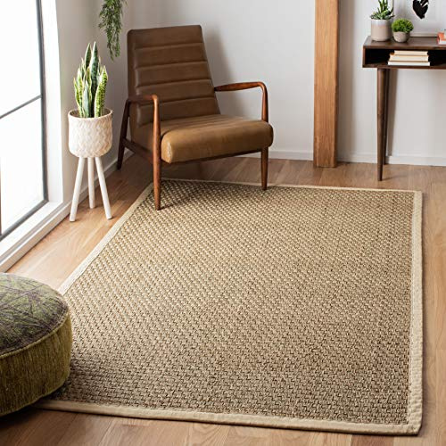 Safavieh Alfombra De Fibra Natural Sala de Estar, Comedor, Dormitorio - Natural Fiber Collection, Pelo Corto, Natural y Marrón, 91 X 91 cm