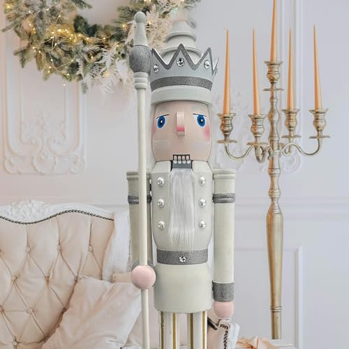 CDL 1,5 m di Altezza Life-Size Christams Nutcracker Large/Gigante Bianco Glitter Natalizio in Legno schiaccianoci Soldato Ornamento Natale schiaccianoci Re K30