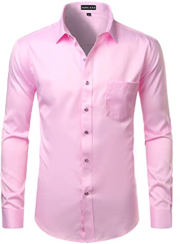 PARKLEES Camicie da uomo slim fit formale manica lunga casual da festa di affari con tasca sul petto