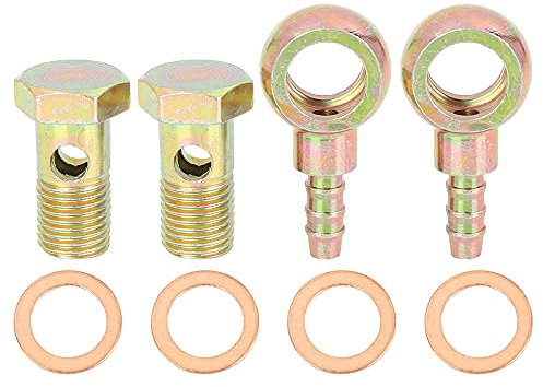 X AUTOHAUX 2 Sets 14mm Diameter Banjo Hose Barb Bolt Fittings Banjo Bolt Washer Bronze Tone Metal for Motorcycle Car