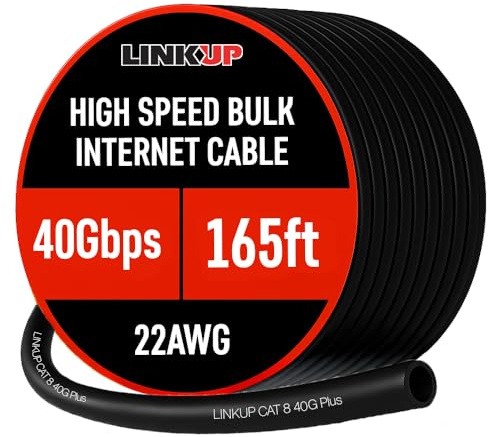 LINKUP - Cable Ethernet Cat8 S/FTP 22AWG Cable Compacto y Cubierto┃2000MHz (2GHz) y hasta 40Gbps┃Futura 5ªGen de Red Ethernet LAN 40G con Sistema Alambre┃Negro┃50 Metros Fibra (Conector Requerido)
